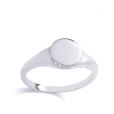 (N) Jewelco London Sterling Silver Oval Signet Ring With CZ Edges Signet Ring - GVR884