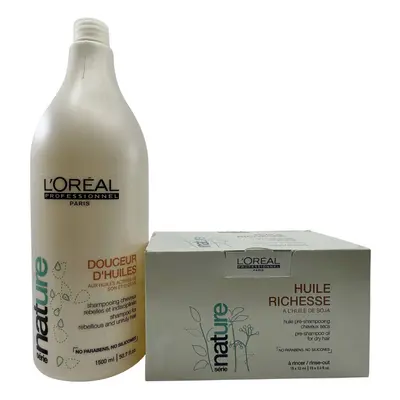 L'Oreal Douceur D'Huiles Shampoo 50.7 OZ & Huile Richesse Pre Shampoo Oil 15x2ml