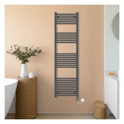 (Anthracite, 1800x500mm) NRG Prefilled Thermostatic Electric Straight Heated Towel Rail Radiator