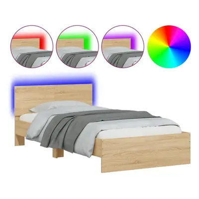 (sonoma oak, x cm) vidaXL Bed Frame with Headboard and LED Bed Base Mattress Foundation Bedstead