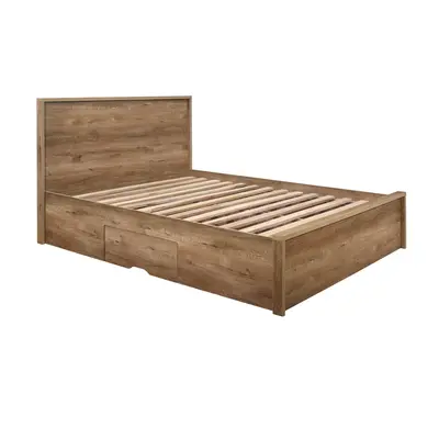 Stockwell Oak Bed - Drawers - Rustic Design