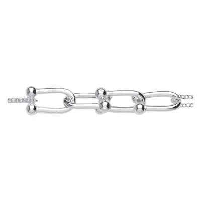 Jewelco London Ladies Rhodium Plated Sterling Silver Oval Barcell Stirrup Double Strand Chain Br