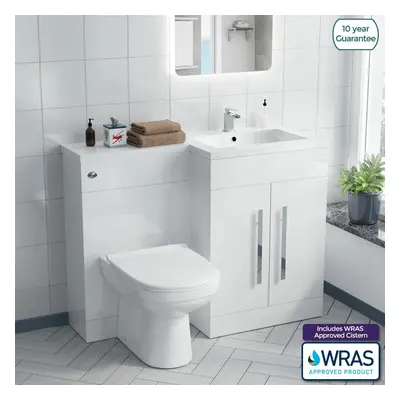 Debra Bathroom White L-Shape RH Basin Vanity Unit BTW WC Toilet 1100mm