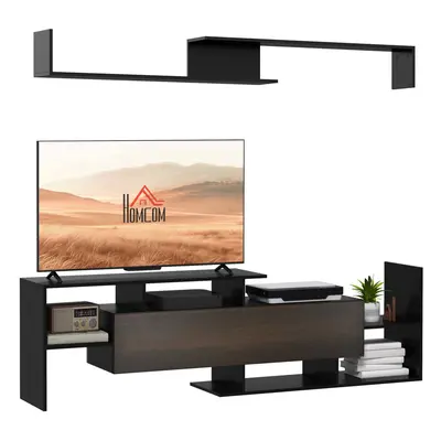 HOMCOM TV Cabinet Unit w/ Wall-Mounted Shelf, Open Shelves Black and Brown