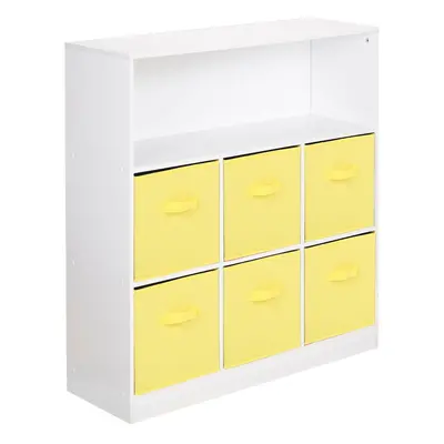 (White, Yellow) Wooden Cubed Bookcase Units Shelves Drawers