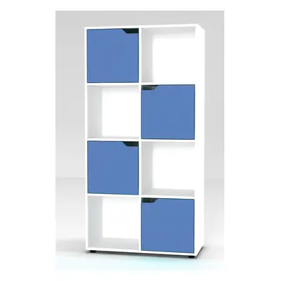 (White) Cube Bookcase Blue Door Display Shelf Storage Cupboard Living Room Shelving