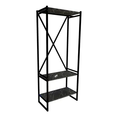 (Black Marble) Tier Wooden Coat Rack and Shoe Storage Stand