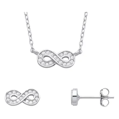 Jewelco London Ladies Rhodium Plated Sterling Silver CZ Infinity Figure Channel Earrings Necklac