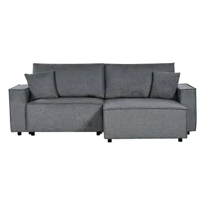 Left Hand Fabric Corner Sofa Bed with Storage Dark Grey KARILA