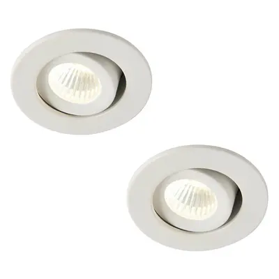 2 PACK Micro Adjustable Ceiling Downlight - 4W Cool White LED - Matt White