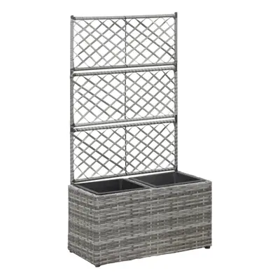 vidaXL Trellis Raised Bed with Pots 58x30x107cm Poly Rattan Grey Flower Box