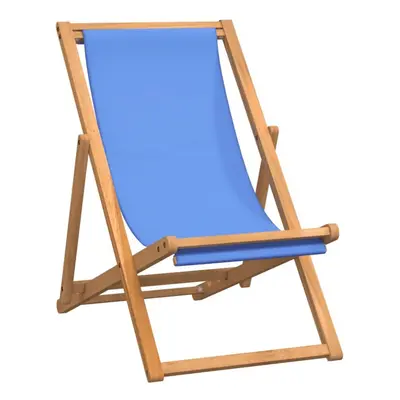 vidaXL Teak Deck Chair 56x105x96cm Blue Outdoor Garden Beach Foldable Seat