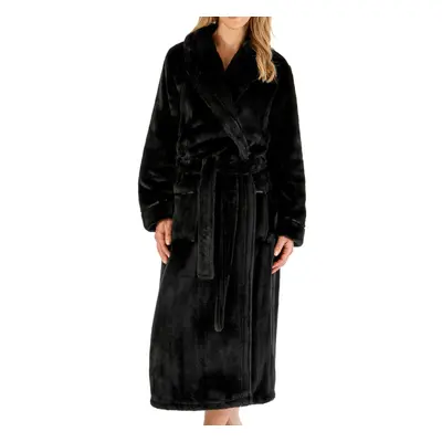 (Black, Small - UK 10/12) Slenderella Ladies Flannel Fleece Shawl Collar Dressing Gown