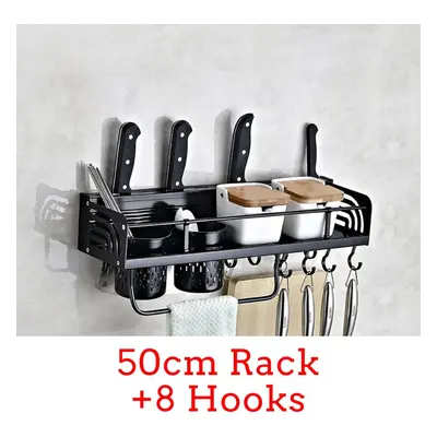 (50cm Rack+8 Hooks) Kitchen Organization Storage Rack Wall Mount Coffee Cup Mug Cupboard Holder 