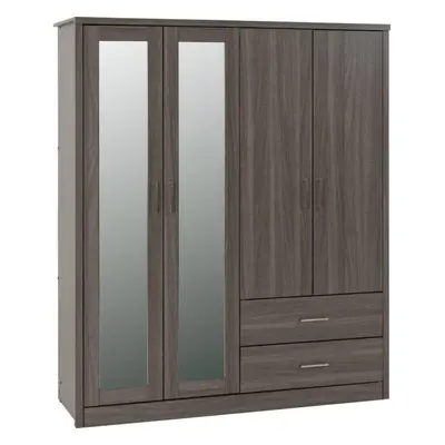 Lisbon Door Mirrored Wardrobe Drawers in Black Wood Grain Finish