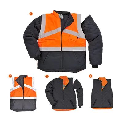 (Orange/Navy, S) Portwest Hi-Vis 2-Tone Jacket - Reversible