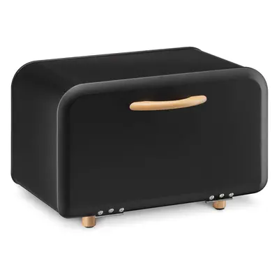 (Black) Bread Bin - Metal Bread Box Storage Tin with Front Opening Drop Down Door for Kitchen Co