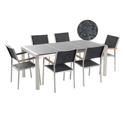 Garden Dining Set Seater GROSSETO Triple Plate Granite Polished Black/ Grey