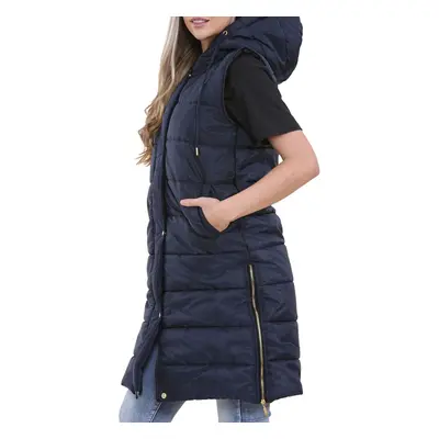 (2XL, Navy Blue) Ladies Oversized Gilet Long Line Style Jacket