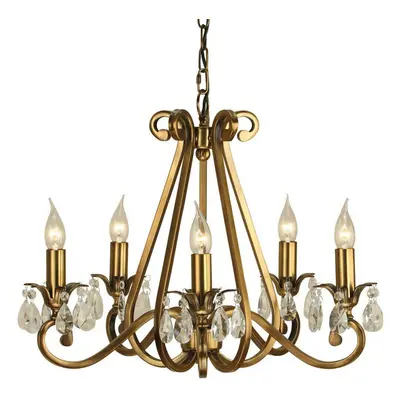 Esher Ceiling Pendant Chandelier Antique Brass & Crystal Curved Lamp Light