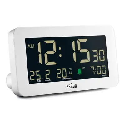 Braun Digital Alarm Clock with Date, Month and Temperature Display, White, BC10W