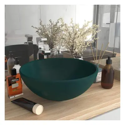 vidaXL Luxury Bathroom Basin Round Matt Dark Green Ceramic Vanity Wash Sink