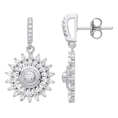 Jewelco London Ladies Sterling Silver Cubic Zirconia Sunshine Star Burst Stud Drop Earrings - GV