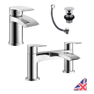 Square Waterfall Chrome Bath Filler Mixer & Basin Sink Mono Tap Inc Waste