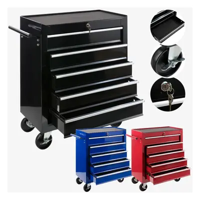 AREBOS 5-Drawer Tool Cabinet Garage Tool Chest with Wheels Workshop Tool Storage Lockable Black