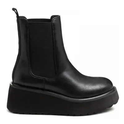 (8 (Adults')) Heyday | Black | Womens Platform Wedge Chelsea Boots