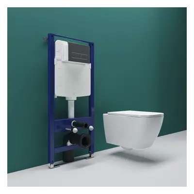 AICA Square Rimless Wall Hung Toilet Pan&Cistern Frame&Soft Close Seat WC Set