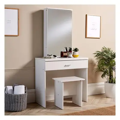 (White) Dressing Table Set with Mirror Sliding Storage