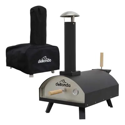 Portable Wood-Fired Pizza Oven and Smoking Oven, Black/Stainless Steel, Weatherproof Cover - DG2