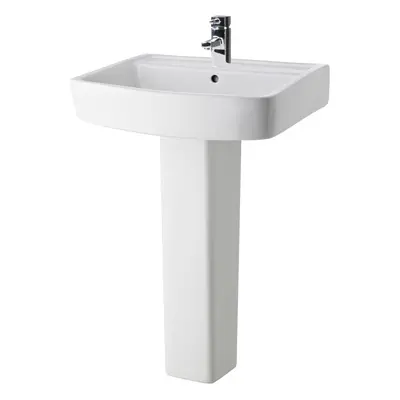 Square Tap Hole Bathroom Basin Sink & Full Pedestal - 600mm