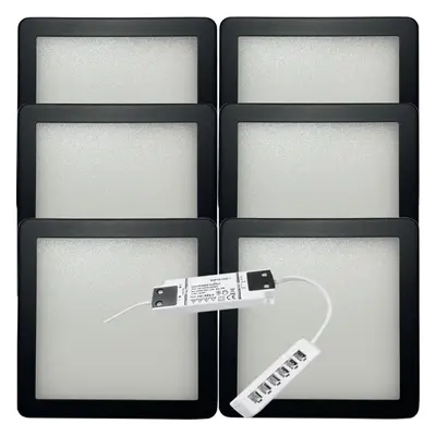 (6 Lights & Driver) MATT BLACK Slim Square Under Cabinet Down Light & Driver Kit - Warm White LE