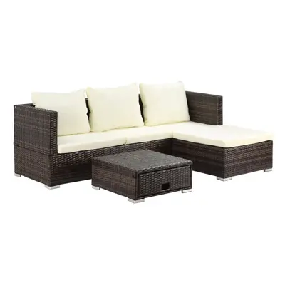 Outsunny Rattan Garden Sofa Set Storage Table Wicker Patio Lounger 4-Seater Brow