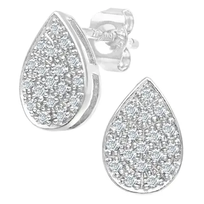 Jewelco London 9ct White Gold Round 15pts Diamond Teardrop Stud Earrings - PE0AXL3593W