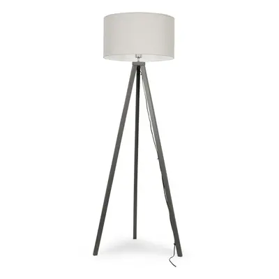 ValueLights Barbro Grey Wood Tripod Floor Lamp with Large White Reni Shade