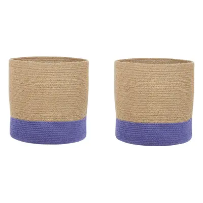 Set of Jute Baskets Beige and Violet BULANIK