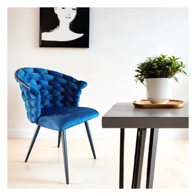 6x Valencia Blue Luxury Velvet Dining Chairs With Black Legs