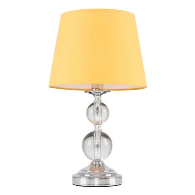 Modern Polished Chrome & Acrylic Ball Touch Table Lamp with a Mustard Tapered Light Shade