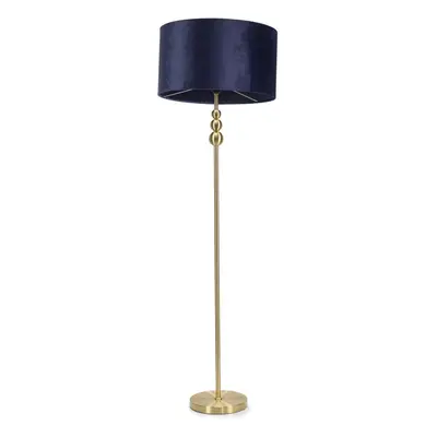 ValueLights Marissa Navy Velvet Shad Gold Stacked Floor Lamp & Bulb