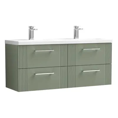 Retro Drawer Wall Hung Vanity Unit with Double Ceramic Basin - 1200mm - Satin Green - Balterley