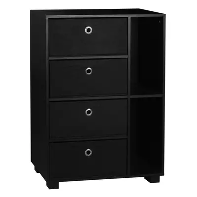 (Black) Section Small Side Unit Wooden Bookcase Drawer