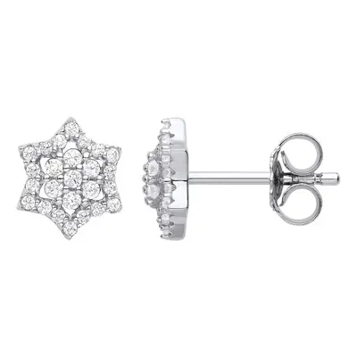 Jewelco London Ladies Rhodium Plated Sterling Silver Pointed Star of Magen David Stud Earrings -