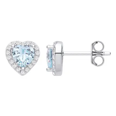 Jewelco London Ladies Rhodium Plated Sterling Silver Blue Heart CZ Love Heart Halo Cluster Stud 