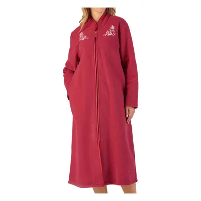 (Raspberry, Small - UK 10/12) Slenderella Womens Zip Up Boucle Fleece Embroidered Dressing Gown