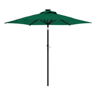 (green) vidaXL Garden Parasol with LEDs and Steel Pole Sun Shade Outdoor Umbrella