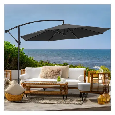 (Black, No Base) 3M Large Banana Cantilever Patio Garden Parasol Outdoor Umbrella