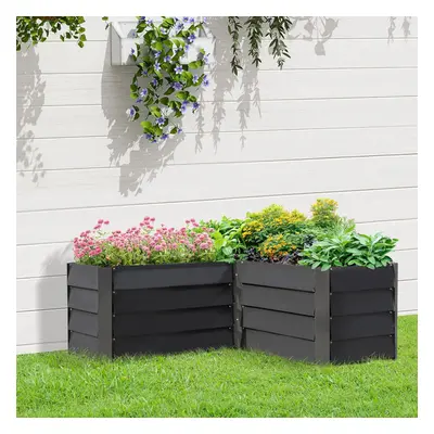 Outdoor Metal L-Shaped Raised Garden Bed, Charcoal Black